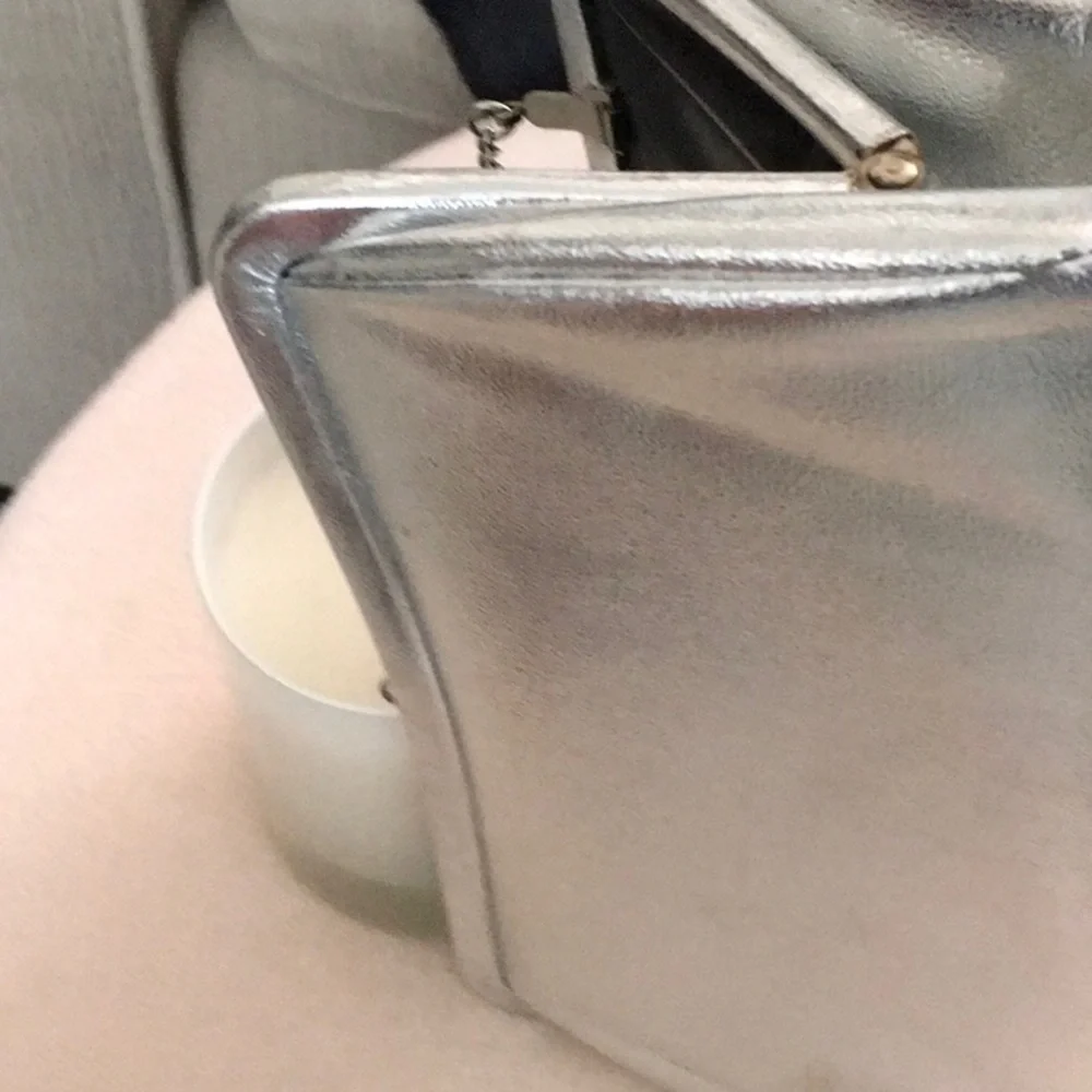 Metallic Silver Evening Clutch with Chain Strap